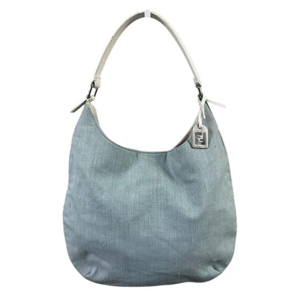 FENDI Vintage Baby Blue Linen Shoulder Hobo Bag (FFXX180) - Picture 1 of 15
